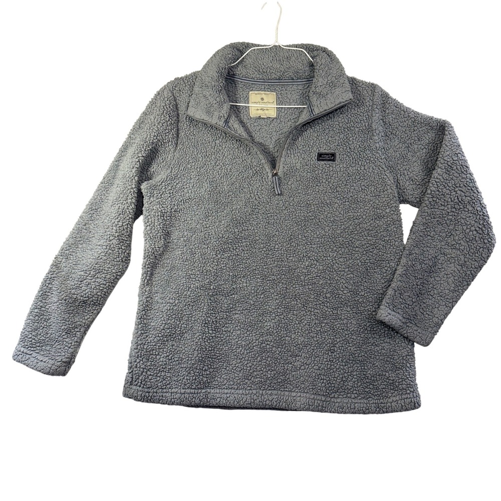 Simply Southern Gray Sherpa Fleece Quarter Zip Pullover Sweater Womens Medium